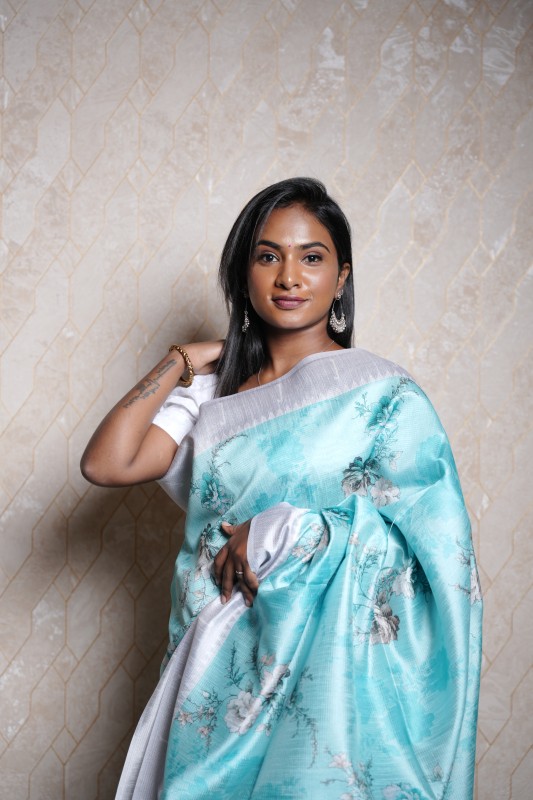 Digital print cotton blend  saree