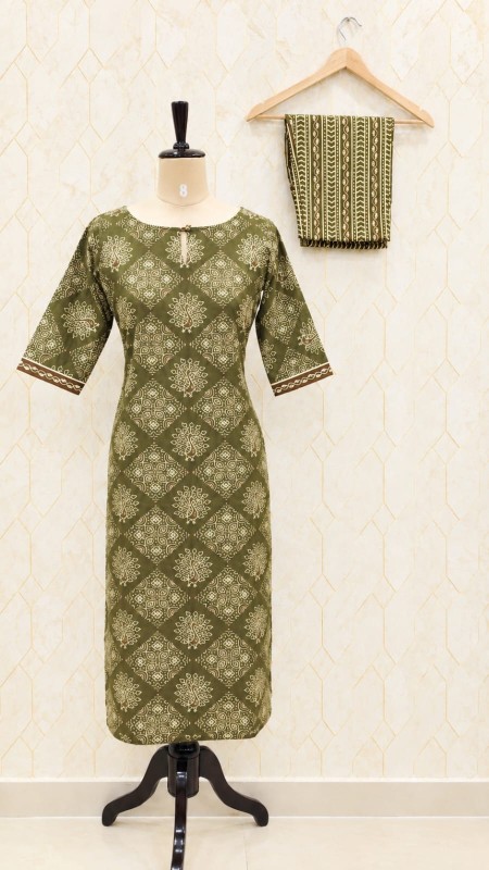 Olive Green Co-Ord Set with Kalamkari printed