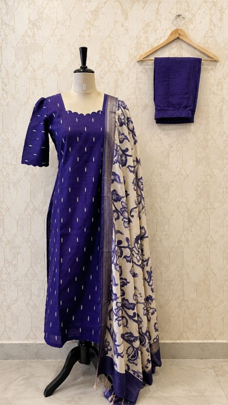 Purple  3-Piece Set with Kalamkari Dupatta