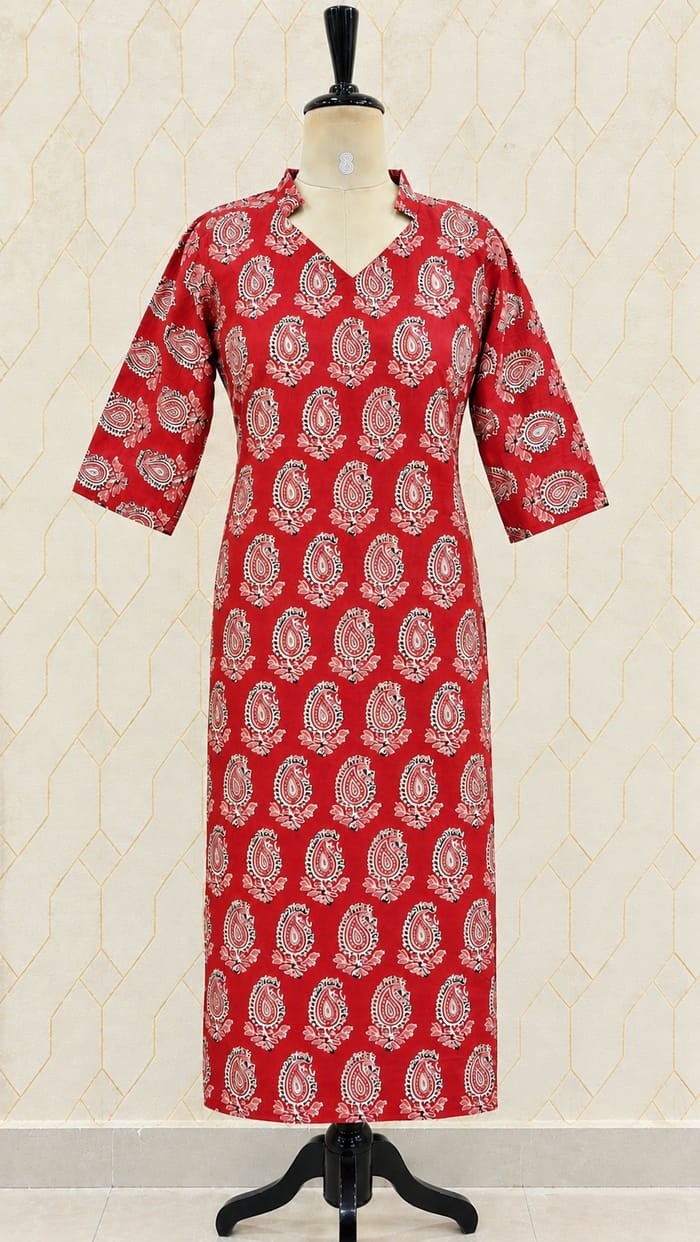 Red paisley printed kurti
