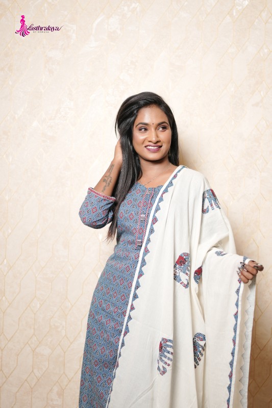 Ajrakh print cotton kurthi set